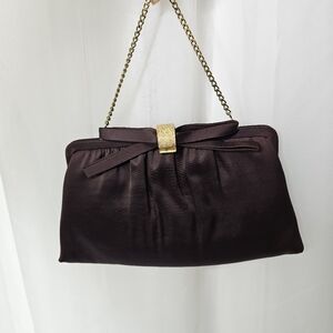 Vintage After Five by L&M Evening Bag/Clutch Brown Satin Gold Bow
